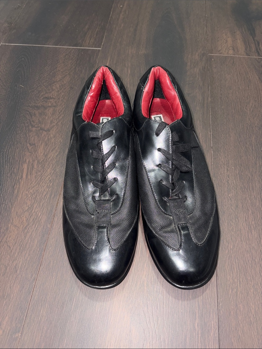 Bachrach Black Leather Lace-Up Oxfords with Red Interior